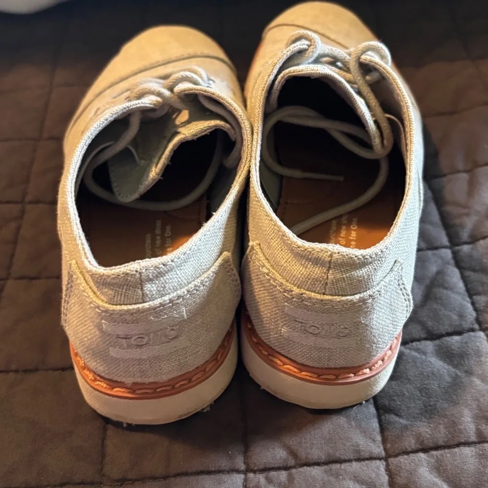 TOMS Kids Grey Canvas Brogue Lace Up Oxford Shoes Size 1.5 Y Youth Dress Casual